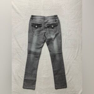 LEI Ashley Juniors 7 Jeans Low Rise skinny embroidered distressed gray